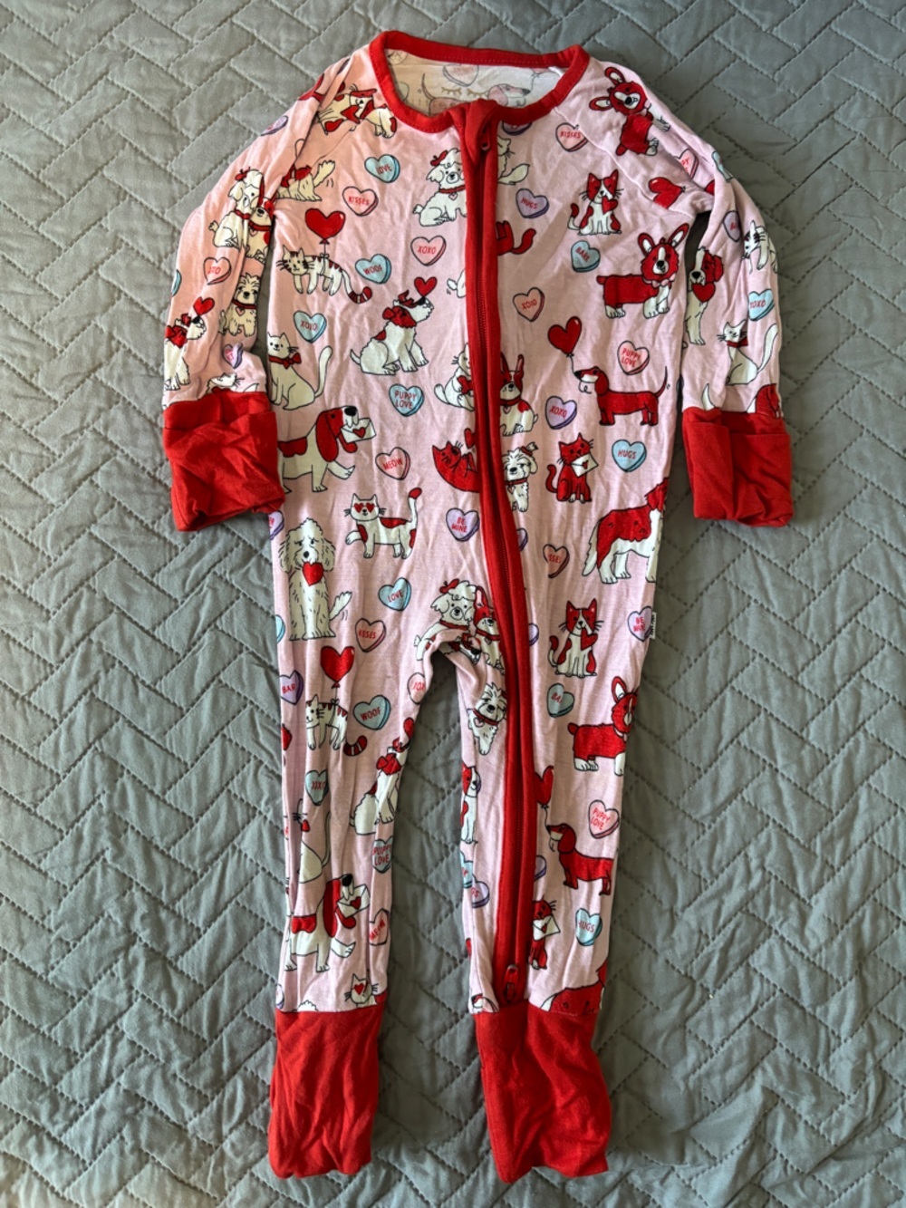 Valentine’s Puppy Love Little Sleepies 0-3M Bamboo Zippy